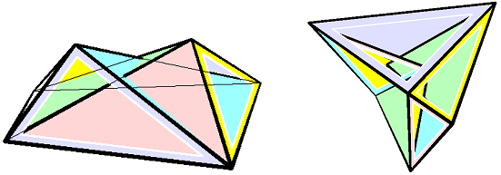 Octaedro de Bricard a la izquierda y flexidrón de Steffen a la derecha